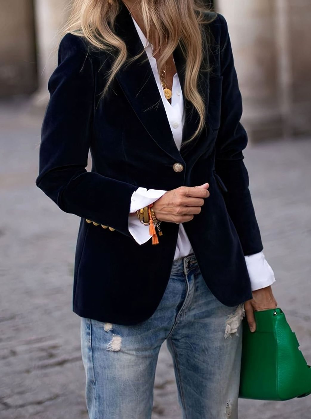 Women's Velvet Single-Button Casual Blazer Jacket - Black