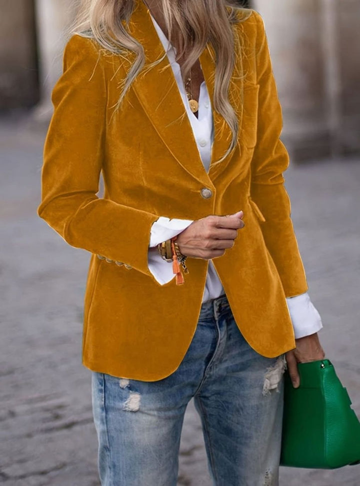 Women's Velvet Single-Button Casual Blazer Jacket - Ginger