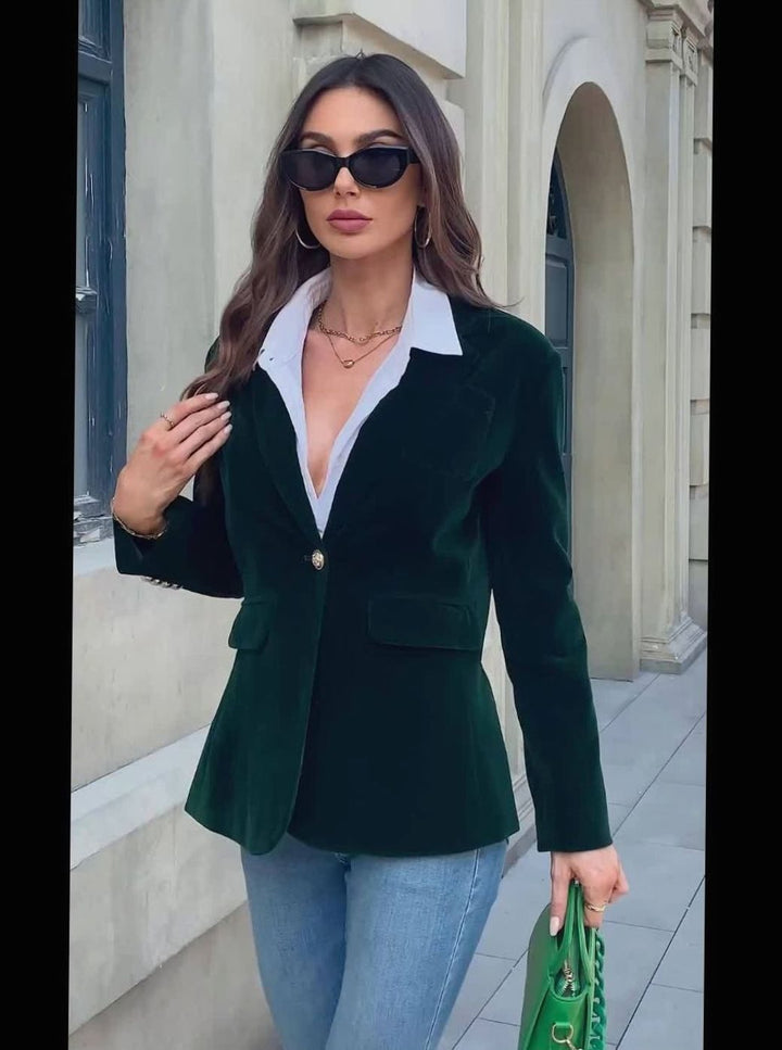 Women's Velvet Single-Button Casual Blazer Jacket