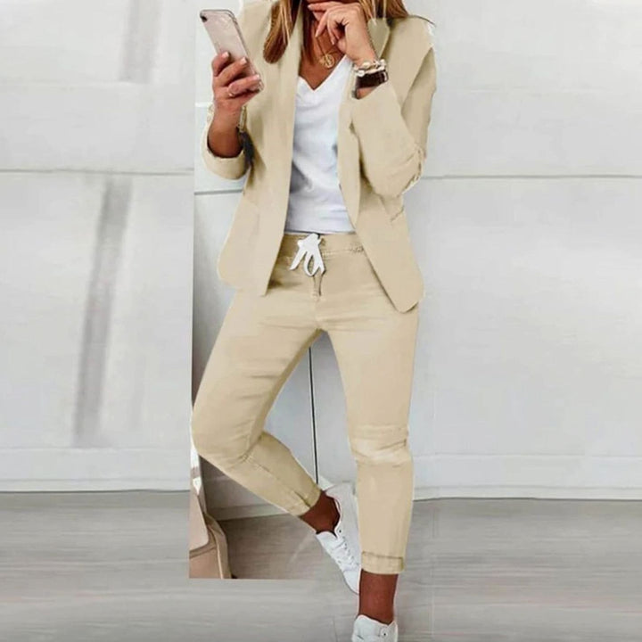 Women's Versatile Blazer Jogger Pants Two-Piece Set - Beige