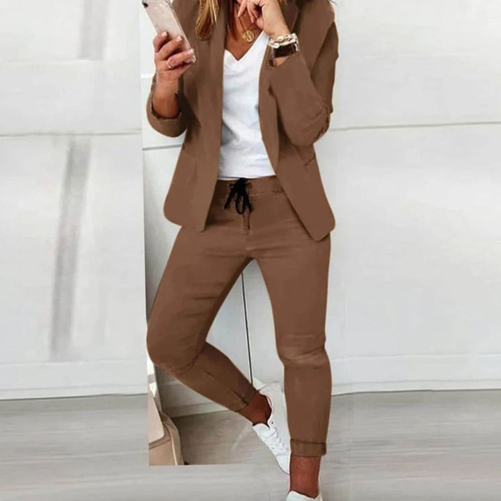 Women's Versatile Blazer Jogger Pants Two-Piece Set - Auburn