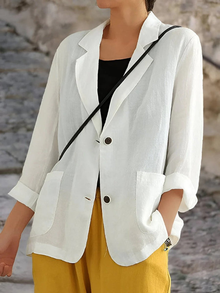 Womens Vest Casual Linen Blazer Open Front Two-Button Jacket - White