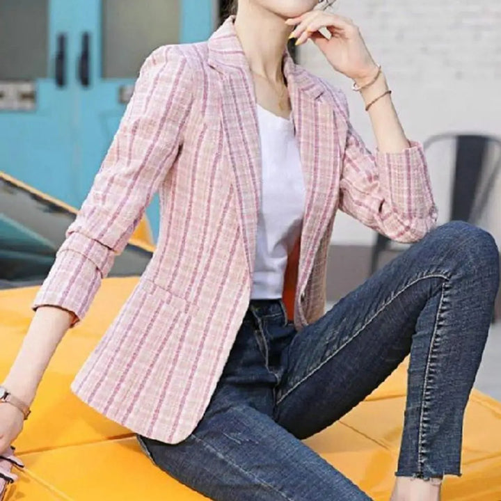 Women's Vest Plaid Single-Button Tailored Blazer Jacket