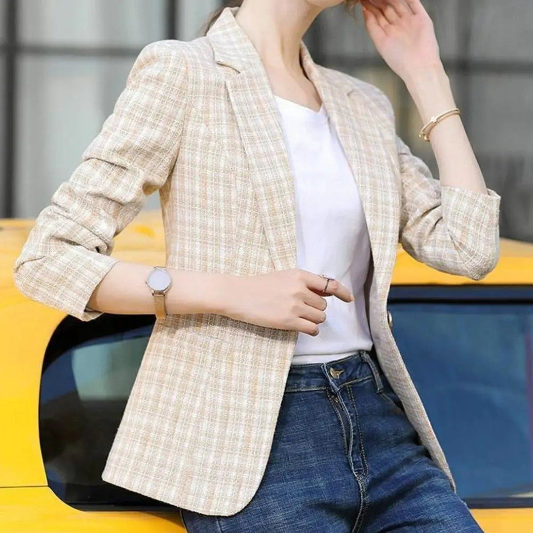 Women's Vest Plaid Single-Button Tailored Blazer Jacket