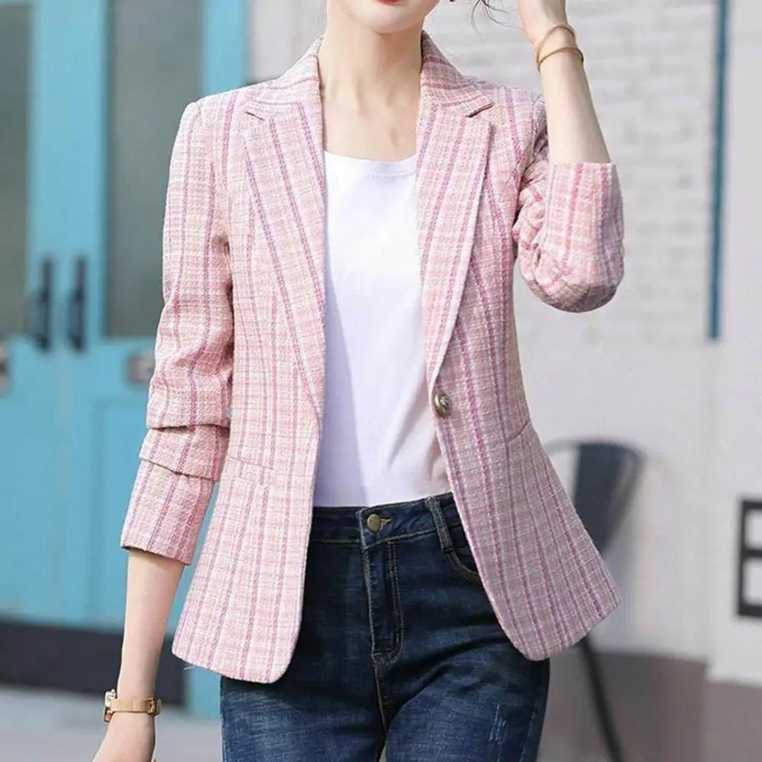 Women's Vest Plaid Single-Button Tailored Blazer Jacket