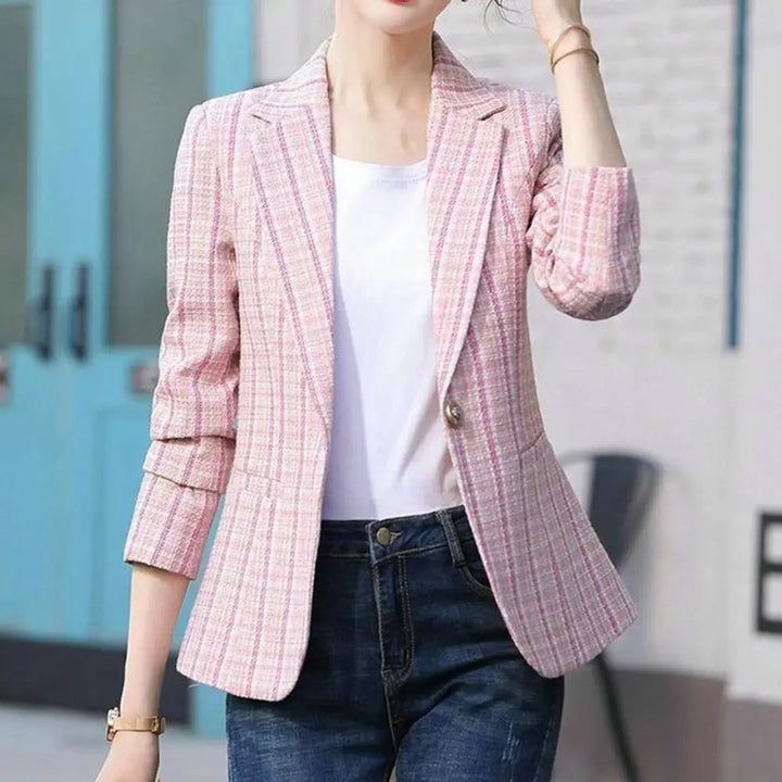 Women's Vest Plaid Single-Button Tailored Blazer Jacket