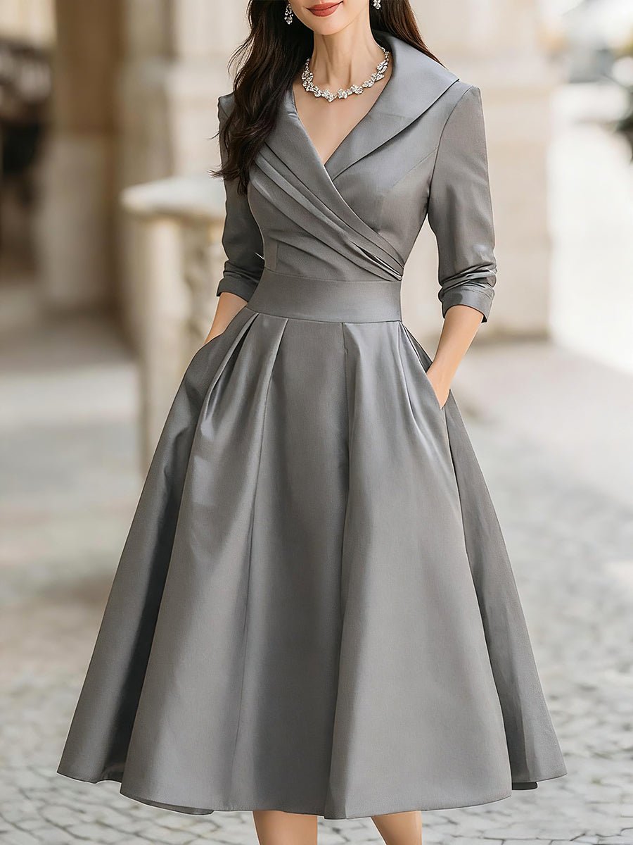 Women's Vintage A-Line Wrap Cocktail Party Dress Midi Pleated Skirt - Gray