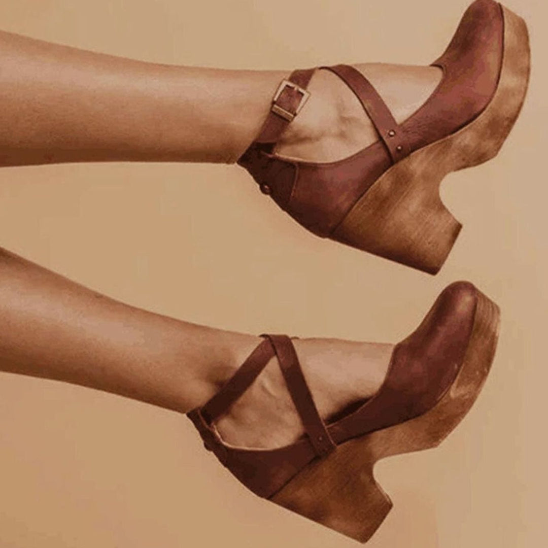 Women's Vintage Cross-Strap Block-Heel Mary Jane Pumps