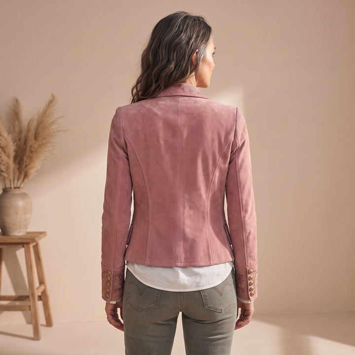 Women's Vintage Embroidered Double-Breasted Suede Jacket