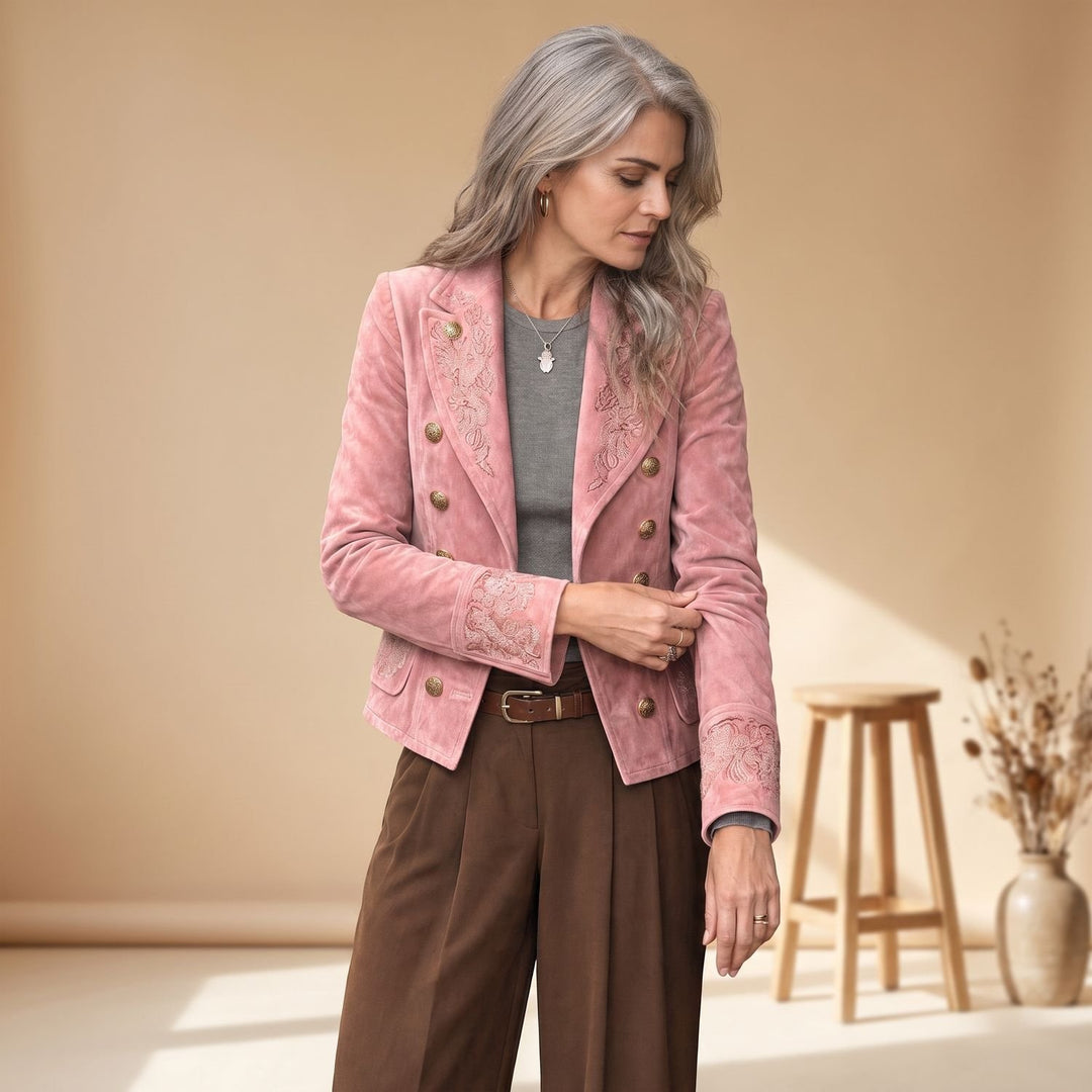 Women's Vintage Embroidered Double-Breasted Suede Jacket