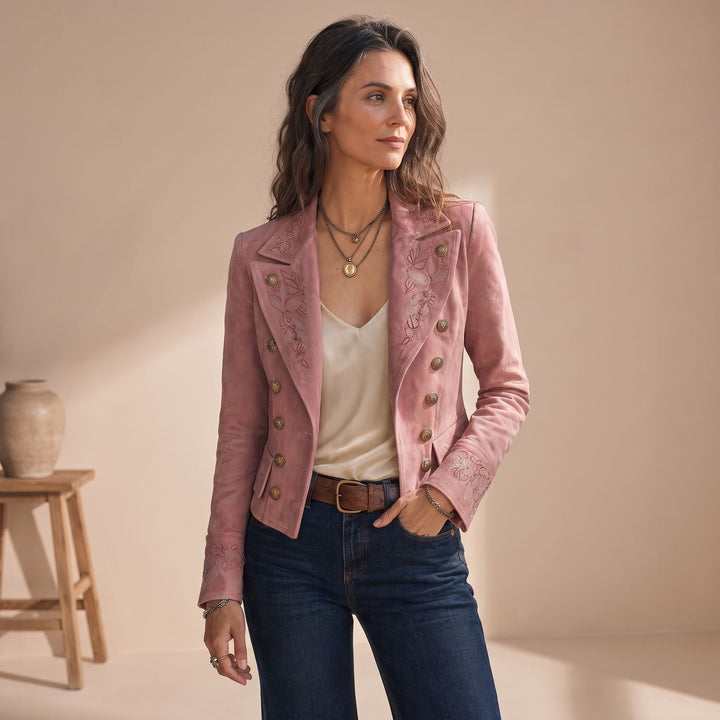 Women's Vintage Embroidered Double-Breasted Suede Jacket