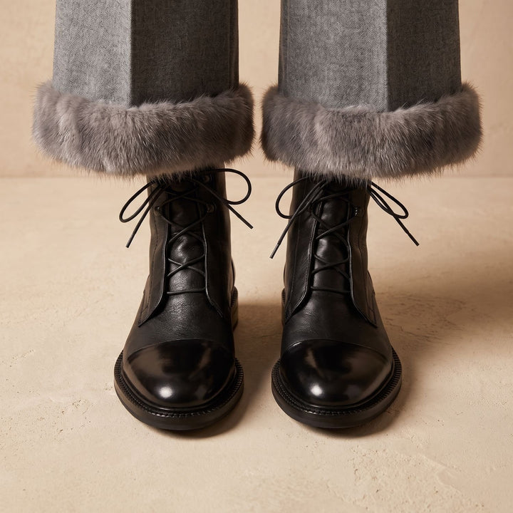 Women's Vintage Lace-Up Faux Leather Cap-Toe Ankle Boots