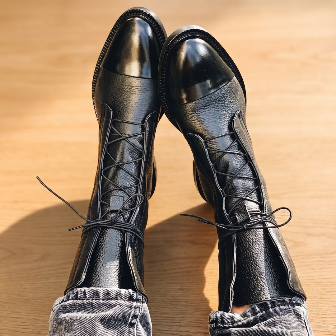 Women's Vintage Lace-Up Faux Leather Cap-Toe Ankle Boots