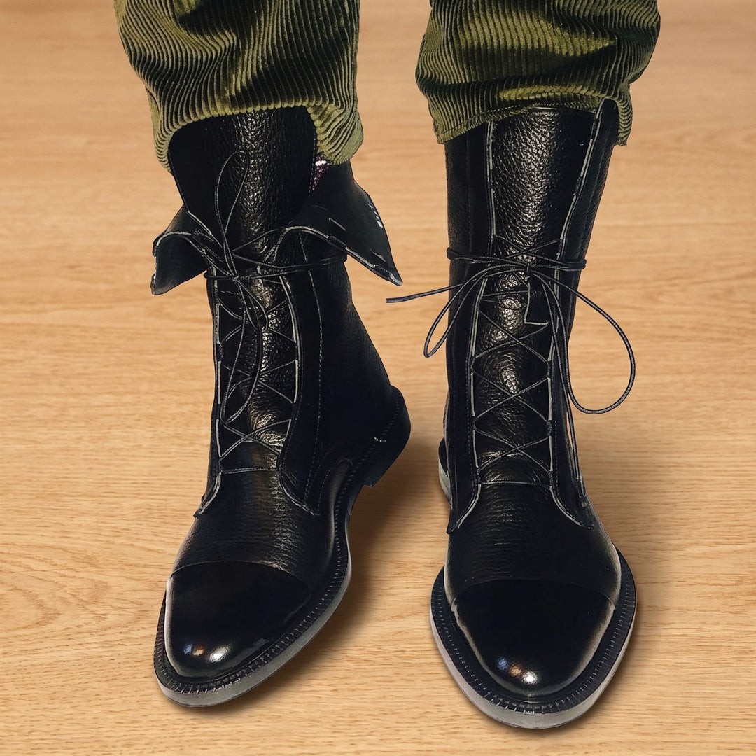 Women's Vintage Lace-Up Faux Leather Cap-Toe Ankle Boots
