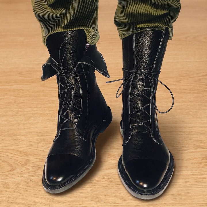 Women's Vintage Lace-Up Faux Leather Cap-Toe Ankle Boots