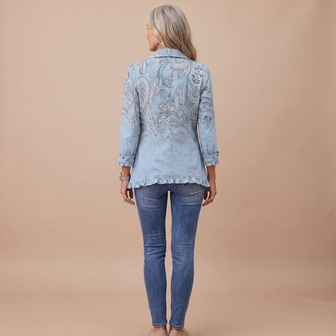 Women's Vintage Paisley Print Ruffled Button-Up Jacket