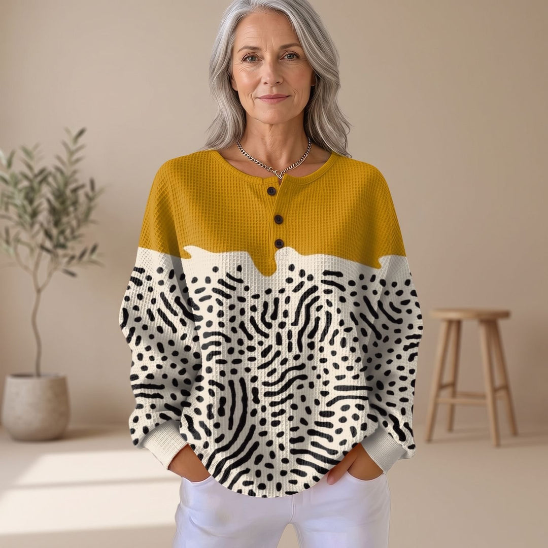Women's Waffle-Knit Color-Block Button-Henley Sweater - Nature