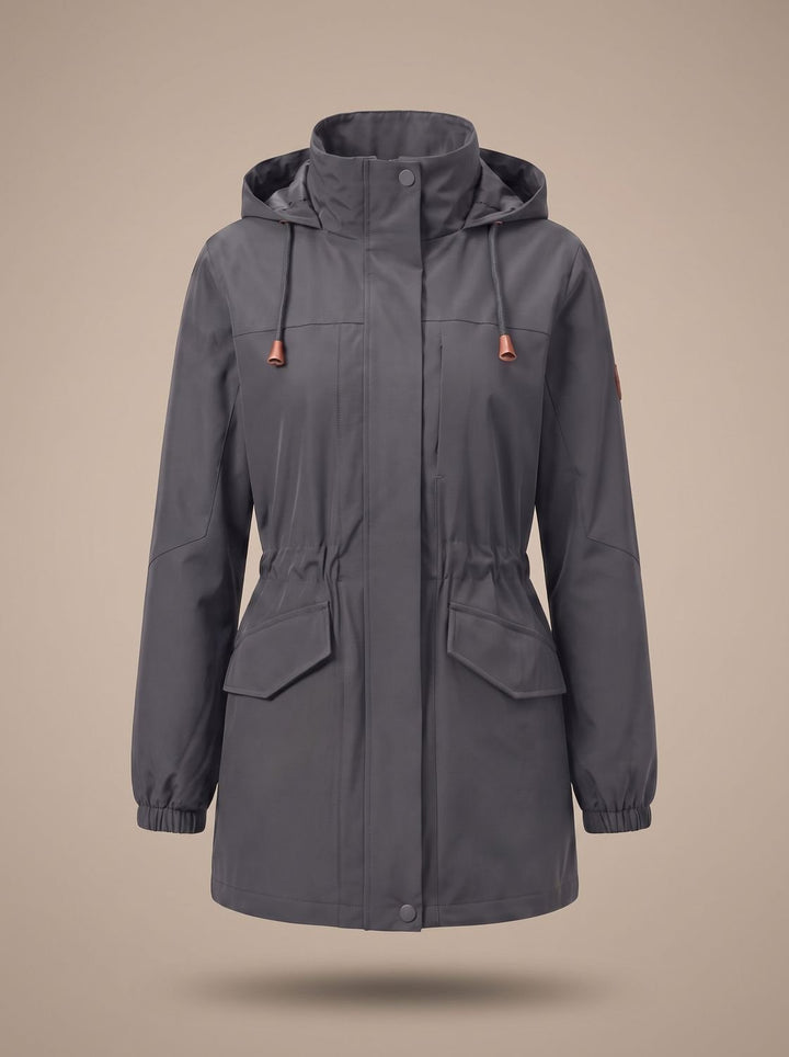 Women's Water-Resistant Hooded Drawstring Parka Coat - Men's Military Gray