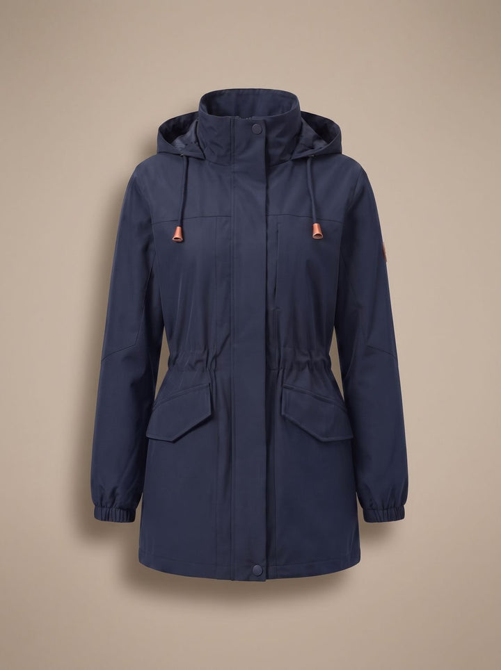 Women's Water-Resistant Hooded Drawstring Parka Coat - Men's Dark Blue