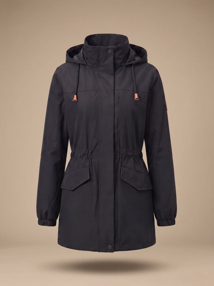 Women's Water-Resistant Hooded Drawstring Parka Coat - Men's Black