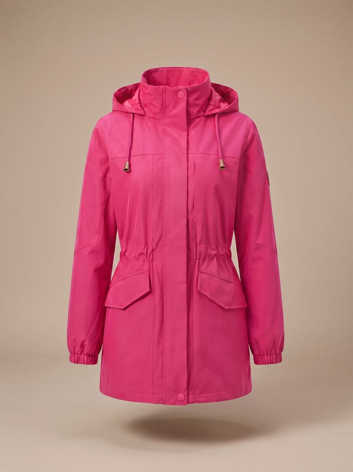 Women's Water-Resistant Hooded Drawstring Parka Coat - Women's Magenta