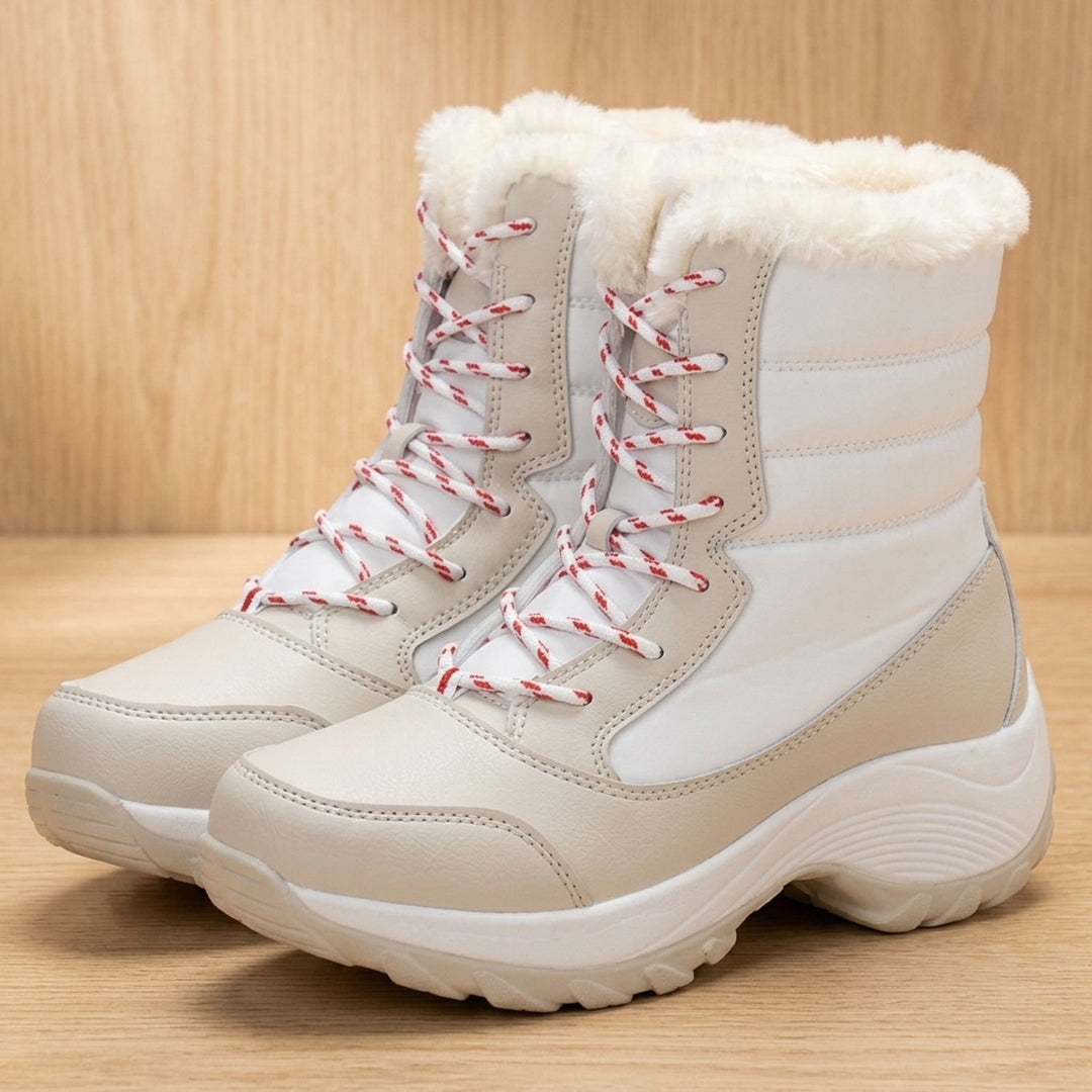 Women's Waterproof Faux-Fur Lined Lace-Up Snow Boots - Beige