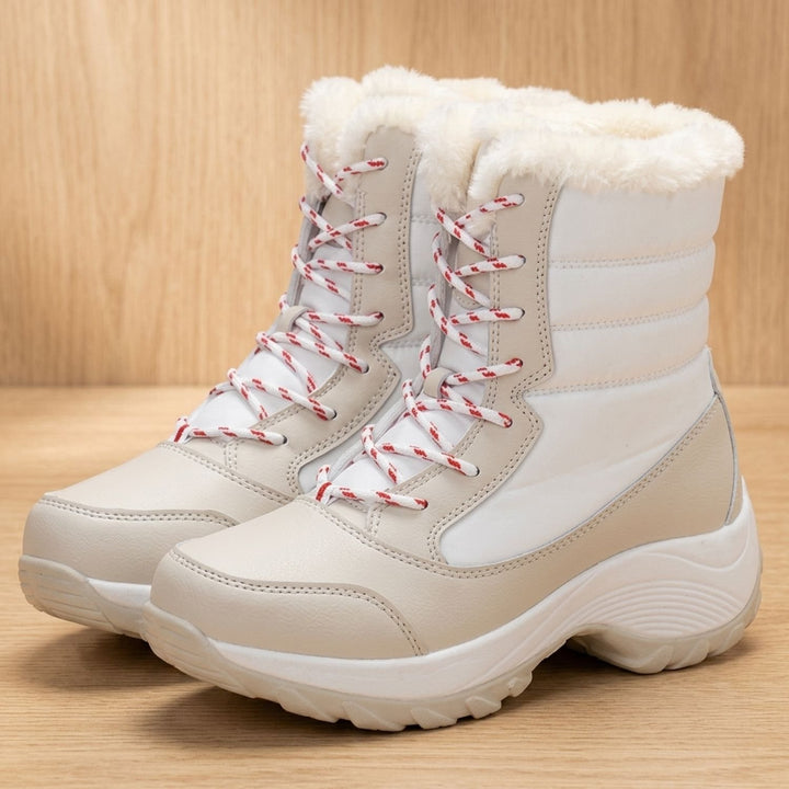 Women's Waterproof Faux-Fur Lined Lace-Up Snow Boots - Beige