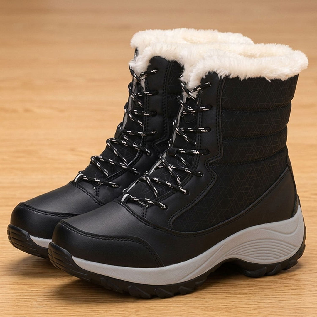 Women's Waterproof Faux-Fur Lined Lace-Up Snow Boots - Black