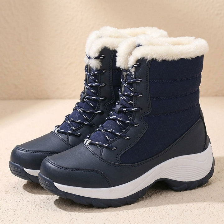 Women's Waterproof Faux-Fur Lined Lace-Up Snow Boots - Navy Blue