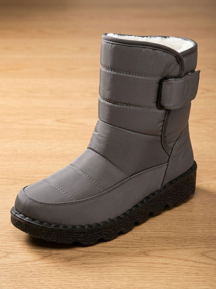 Women's Waterproof Fleece-Lined Mid-Calf Winter Snow Boots - Gray