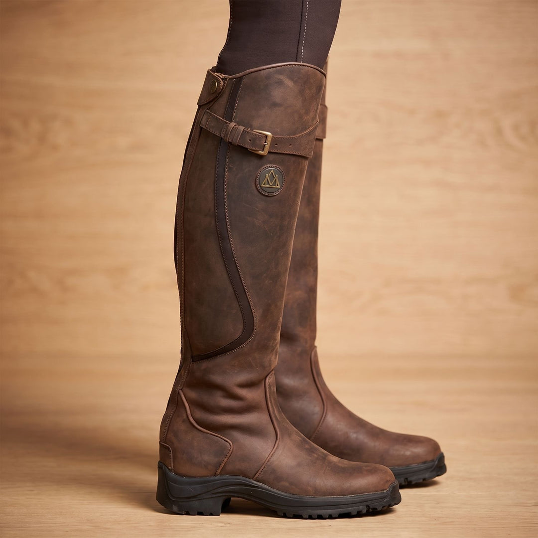 Women's Waterproof Full-Grain Leather Tall Riding Boots - Dark Brown