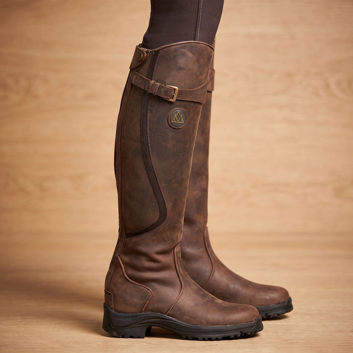 Women's Waterproof Full-Grain Leather Tall Riding Boots - Dark Brown
