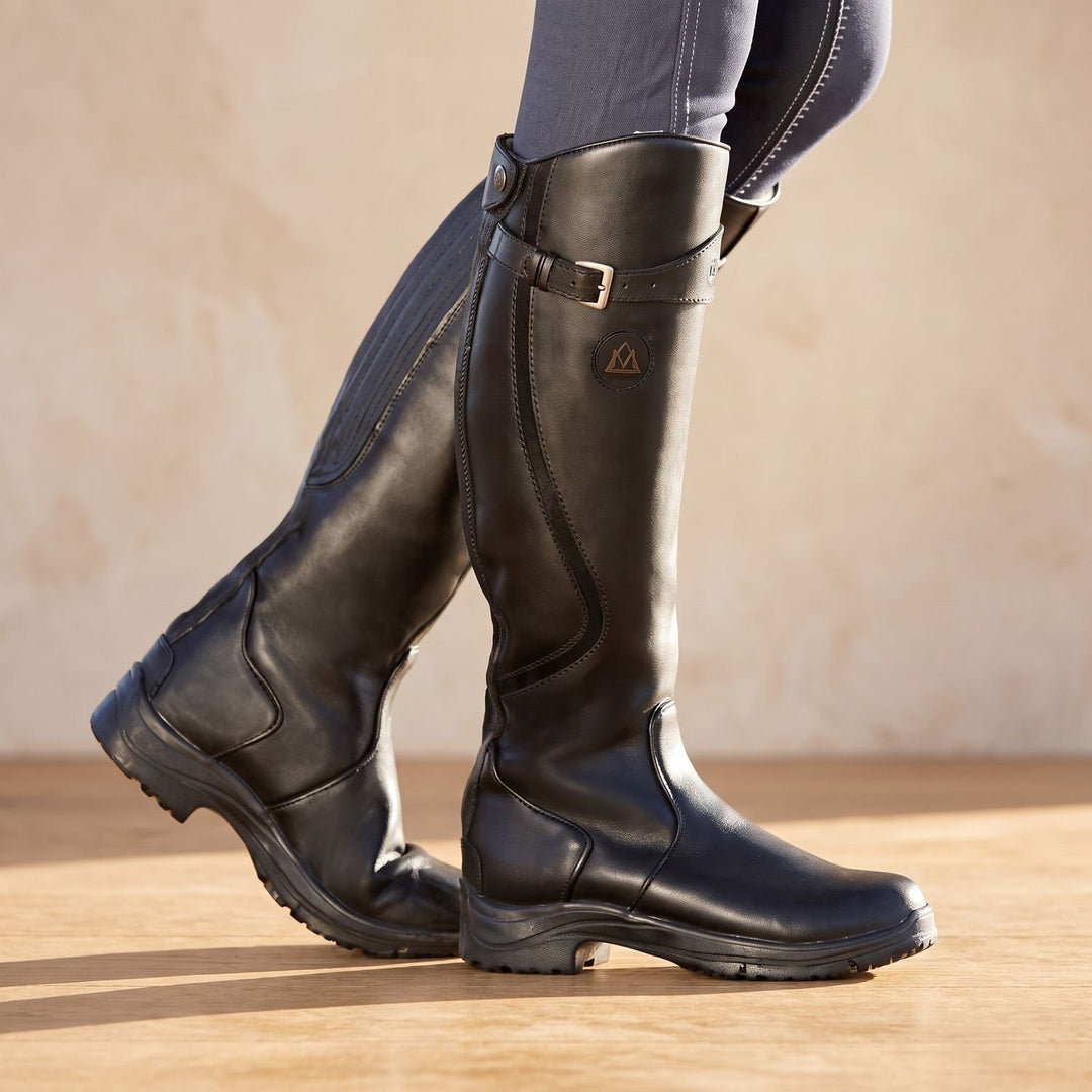 Women's Waterproof Full-Grain Leather Tall Riding Boots - Black