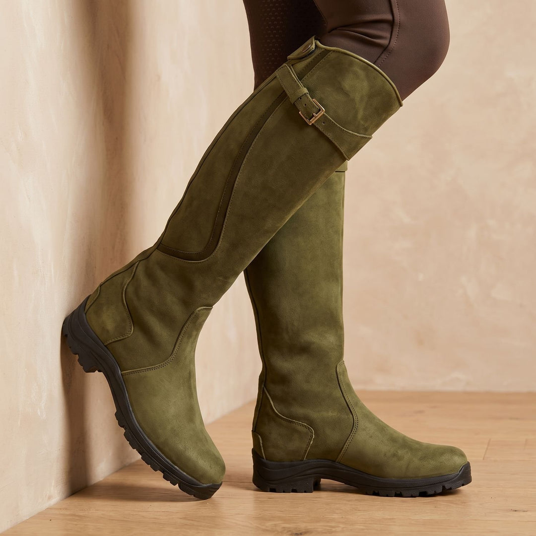 Women's Waterproof Full-Grain Leather Tall Riding Boots - Green