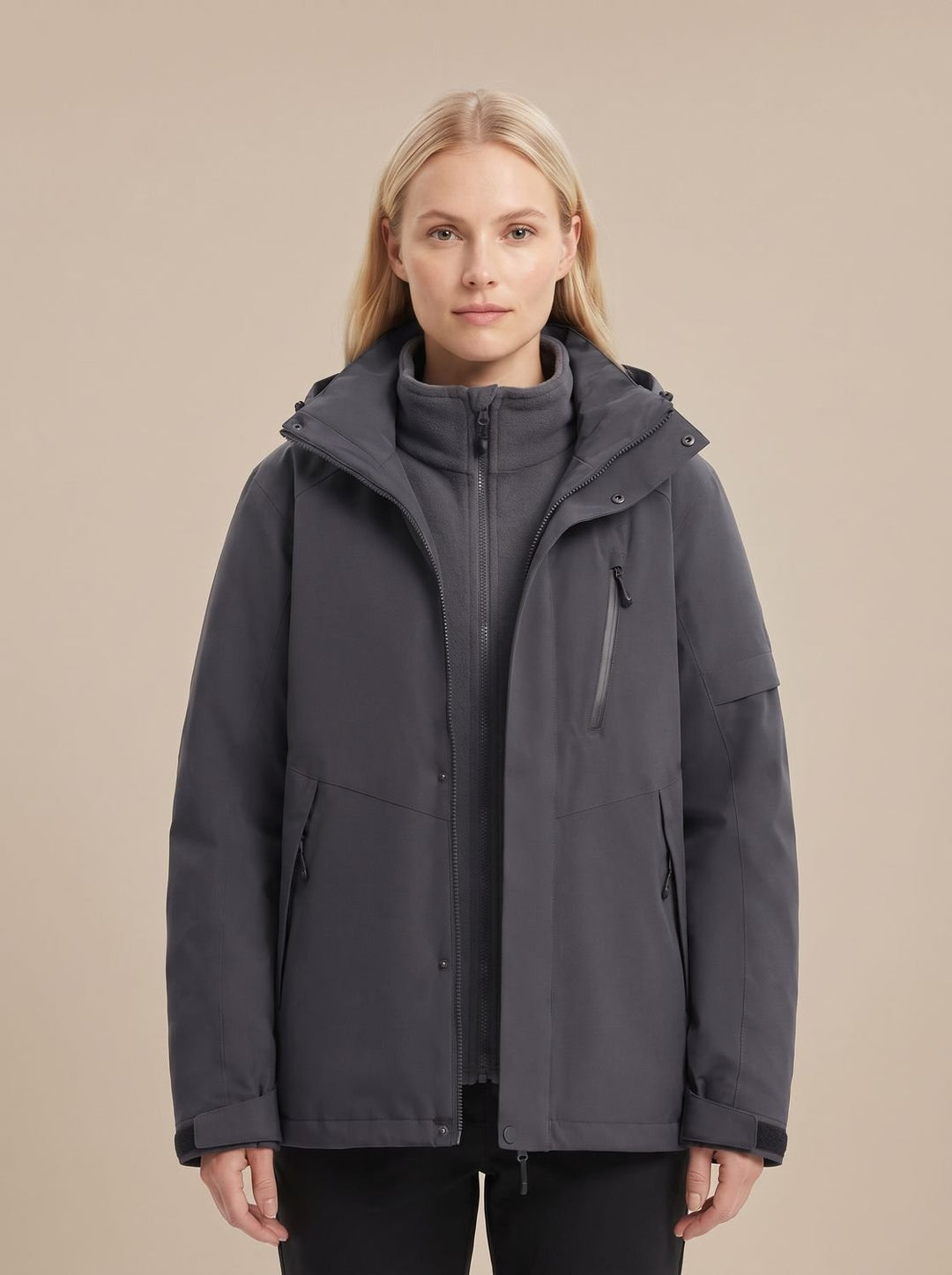 Women's Waterproof Hooded Fleece-Lined Winter Jacket - Black