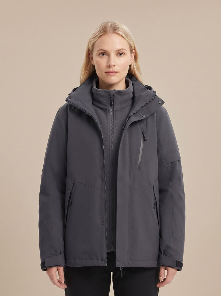 Women's Waterproof Hooded Fleece-Lined Winter Jacket - Black