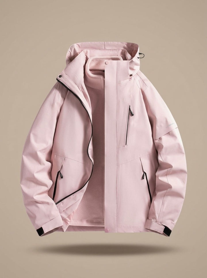 Women's Waterproof Hooded Fleece-Lined Winter Jacket - Pink