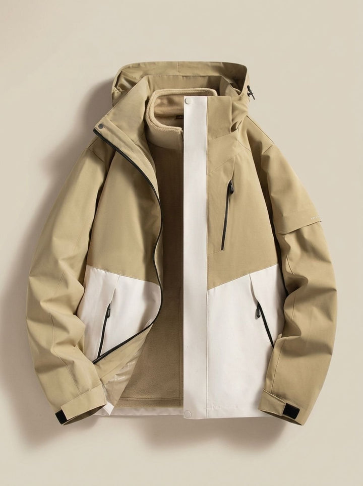 Women's Waterproof Hooded Fleece-Lined Winter Jacket - Beige
