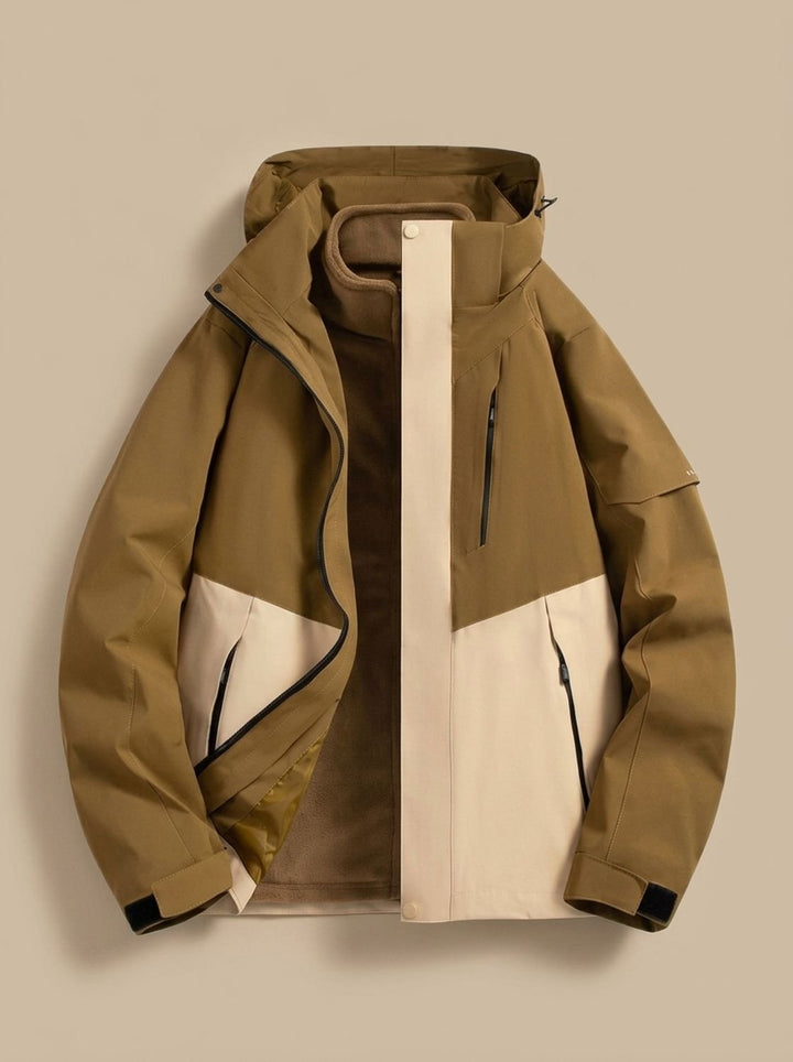 Women's Waterproof Hooded Fleece-Lined Winter Jacket - Brown