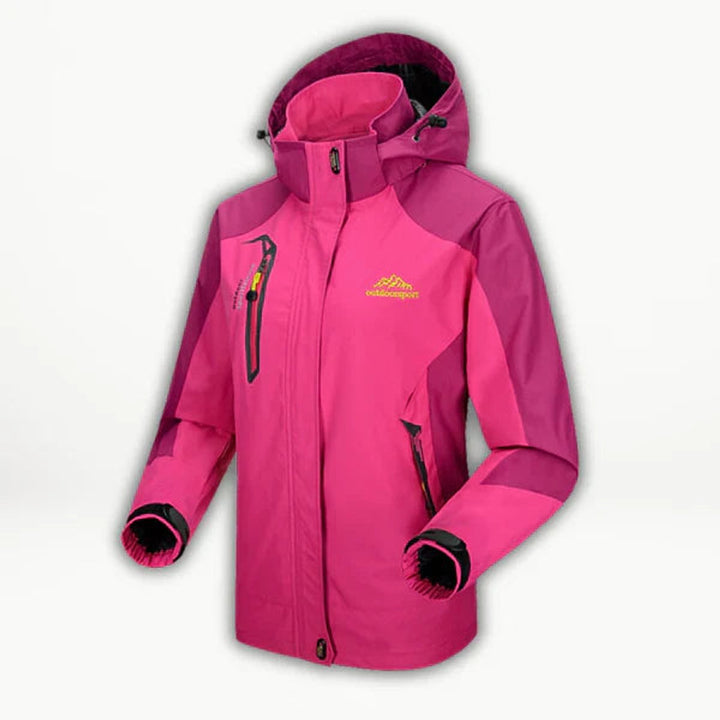 Women's Waterproof Hooded Outdoor Shell Jacket - Light Red