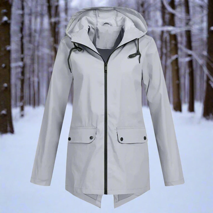 Women's Waterproof Hooded Rain Jacket Zip-Up Longline - Gray