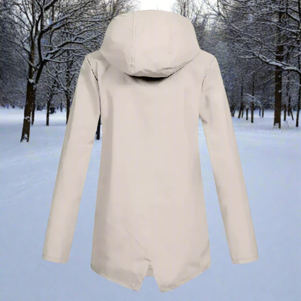 Women's Waterproof Hooded Rain Jacket Zip-Up Longline