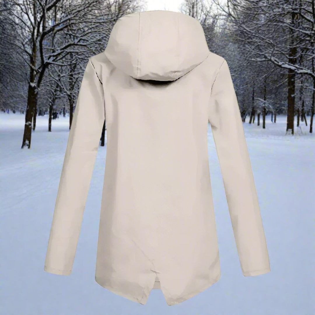 Women's Waterproof Hooded Rain Jacket Zip-Up Longline