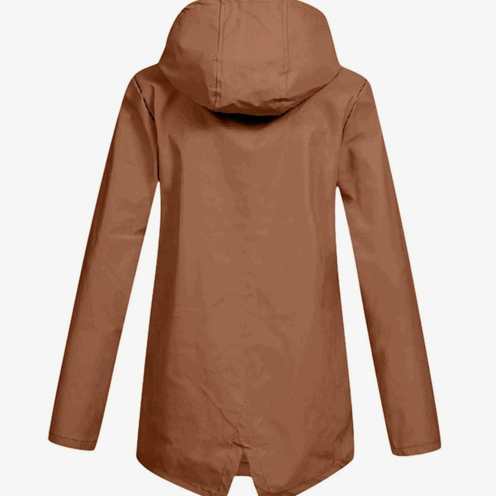 Women's Waterproof Hooded Zip-Up Rain Jacket Flap Pockets
