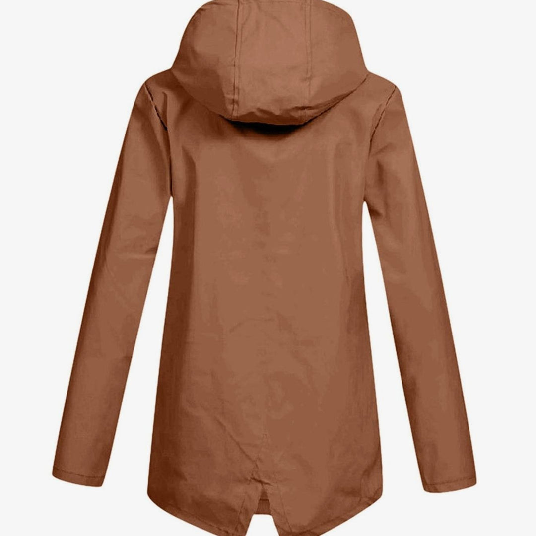 Women's Waterproof Hooded Zip-Up Rain Jacket Flap Pockets