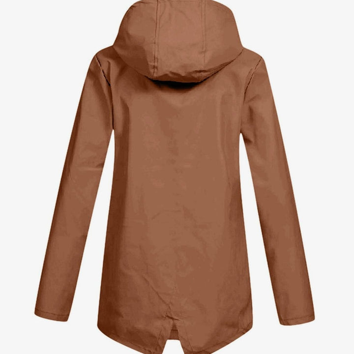 Women's Waterproof Hooded Zip-Up Rain Jacket Flap Pockets