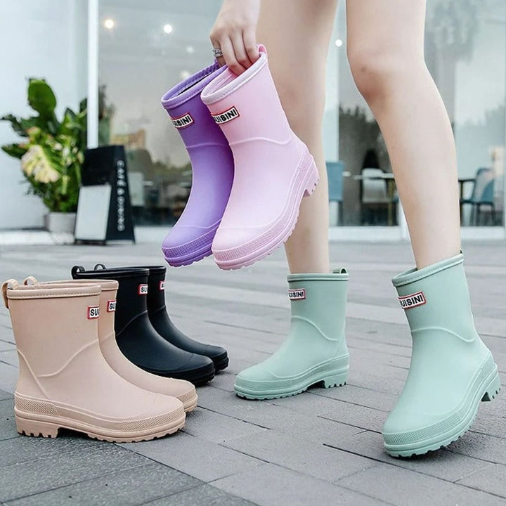 Women's Waterproof Mid-Calf Pull-On Rain Boots