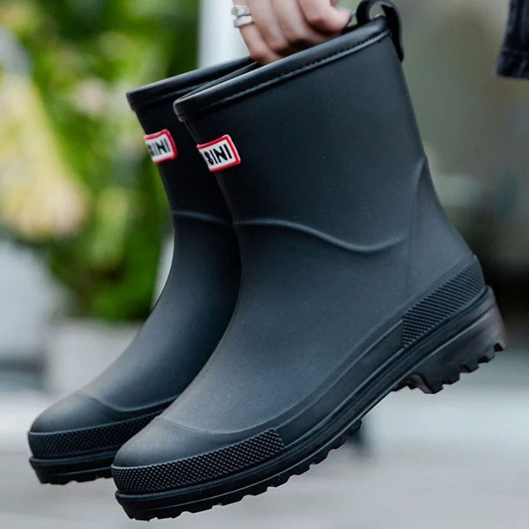 Women's Waterproof Mid-Calf Pull-On Rain Boots - Black