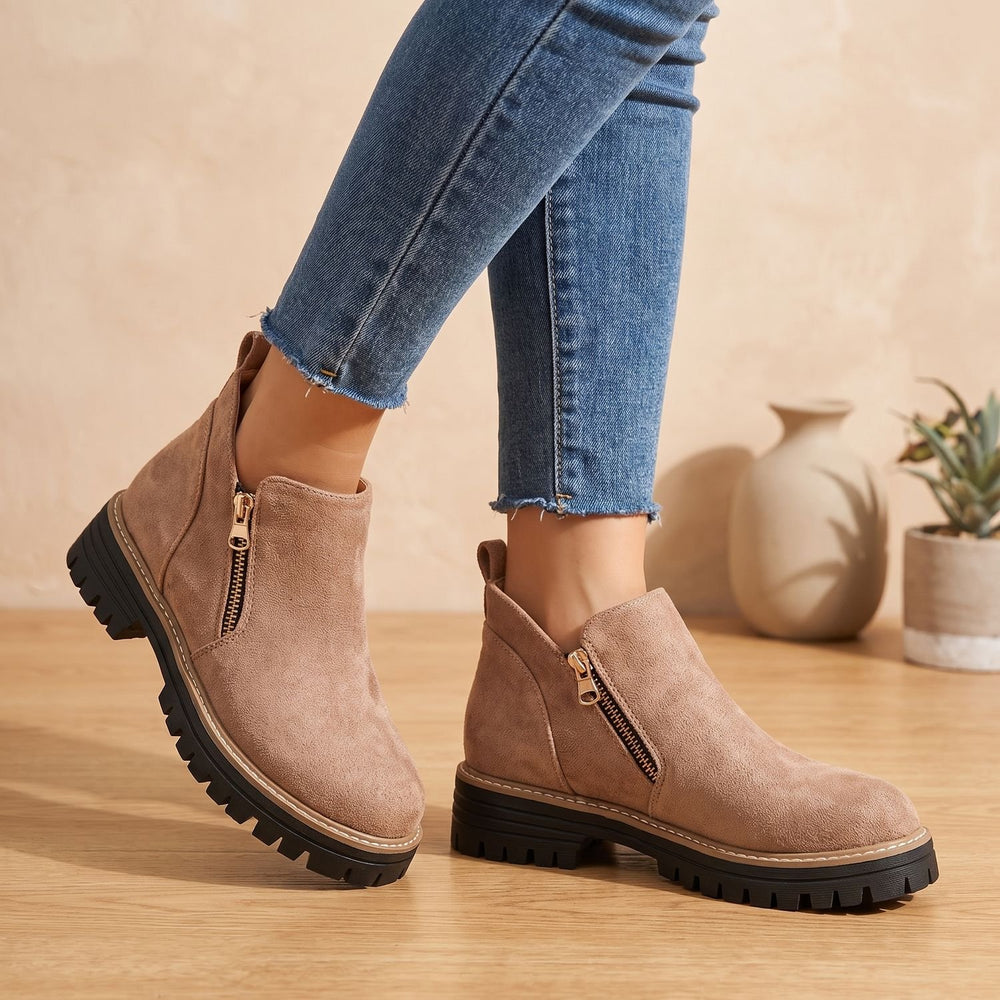 Women's Waterproof Side-Zip Ankle Winter Boots Lugged Sole