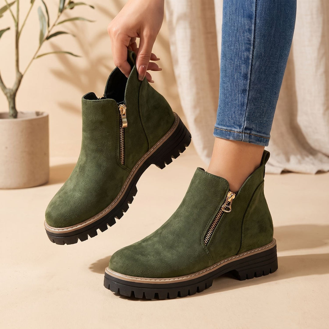 Women's Waterproof Side-Zip Ankle Winter Boots Lugged Sole